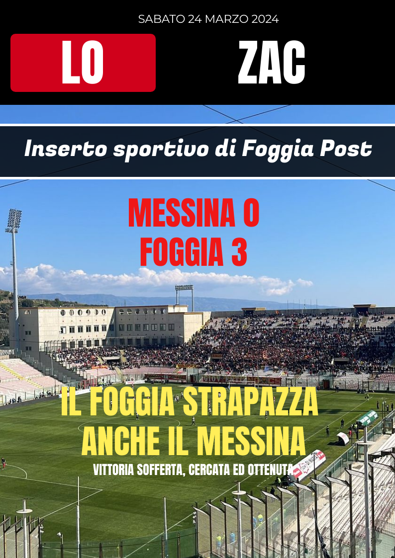 Lo Zac 23 marzo 2024. Messina 0-3 Foggia. Cudini ha un nuovo tridente…che funziona