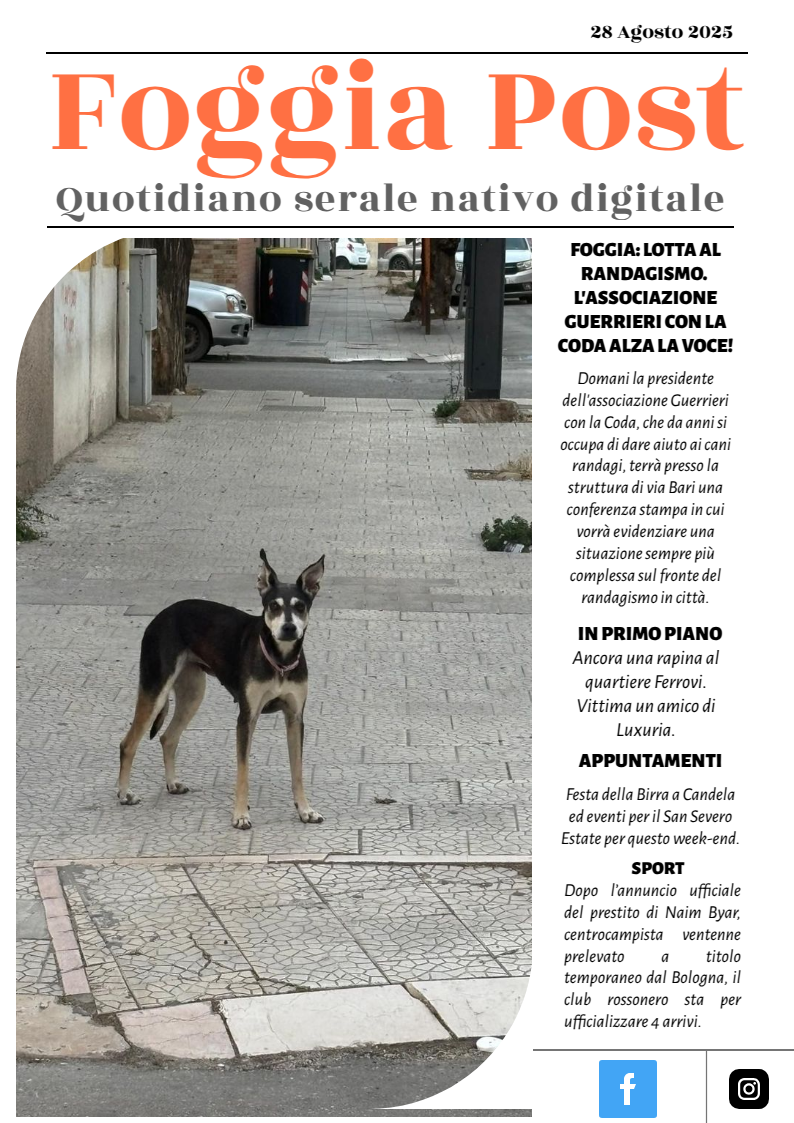 Foggia Post 28 agosto 2025. Sfoglia gratuitamente il giornale