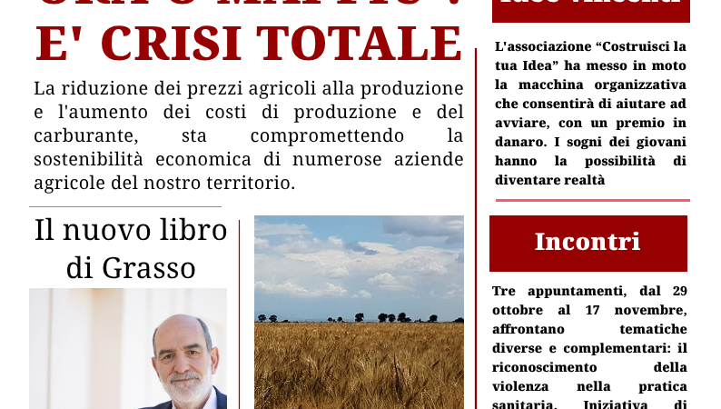 Foggia Post 26 ottobre 2026. Crisi agricoltura: a rischio migliaia di aziende a conduzione familiare