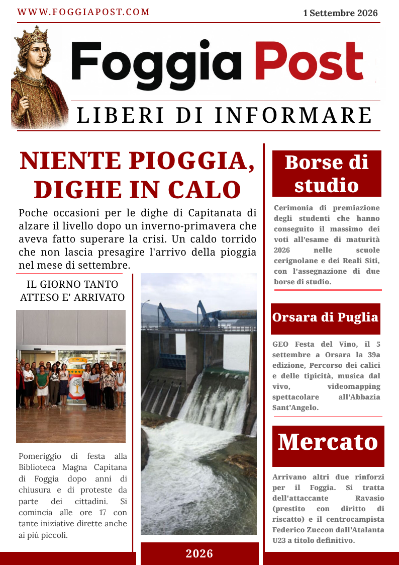 Foggia Post 1 settembre 2026.
