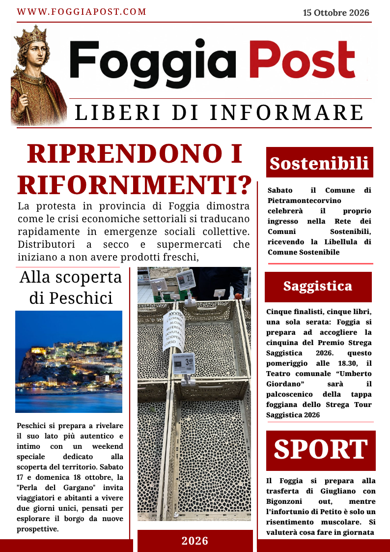 Foggia Post 15 aprile 2026. Disagi per le comunità locali a seguito dei blocchi stradali