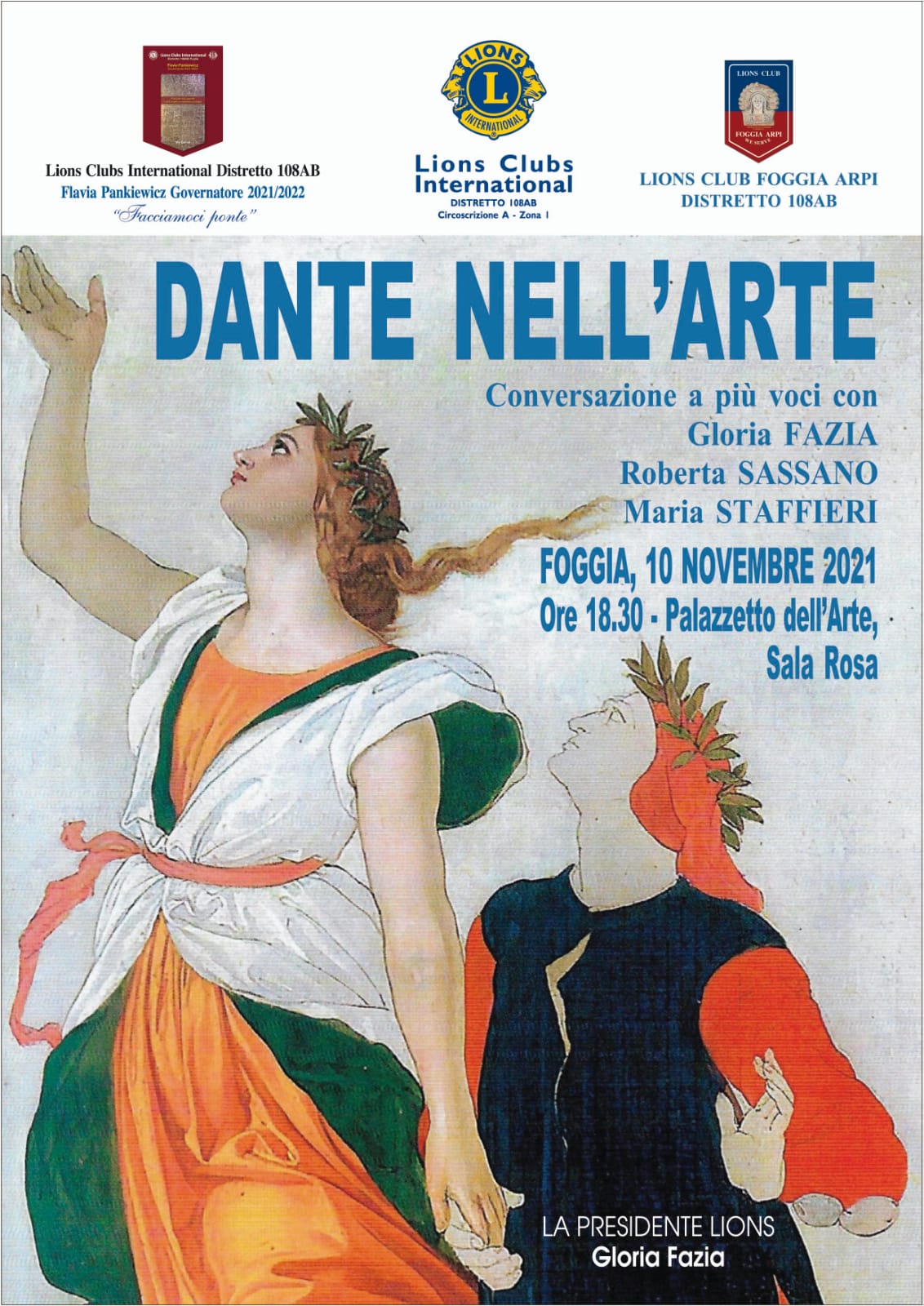 “Dante nell’arte”. Conversazione il 10 novembre alla Sala Rosa di Foggia.
