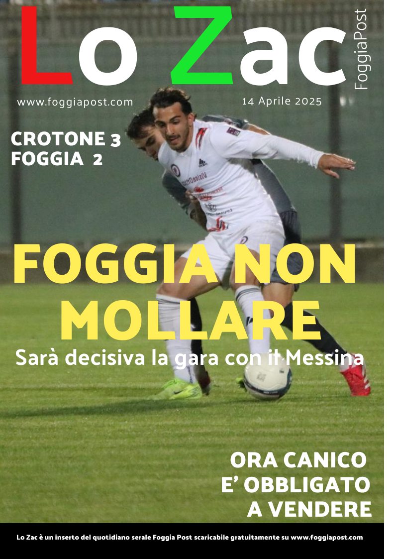 Lo Zac del 14 aprile 2025. Crotone 3-2 Foggia. Reagisce il Foggia ma non basta.