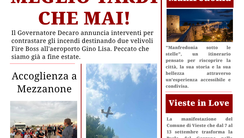 Foggia Post 27 agosto 2026. Incendi, provvedimenti “tardivi” della Regione
