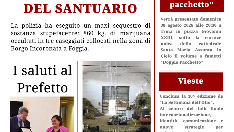 Foggia Post 28 agosto 2026. 860kg di droga all’ombra del Santuario