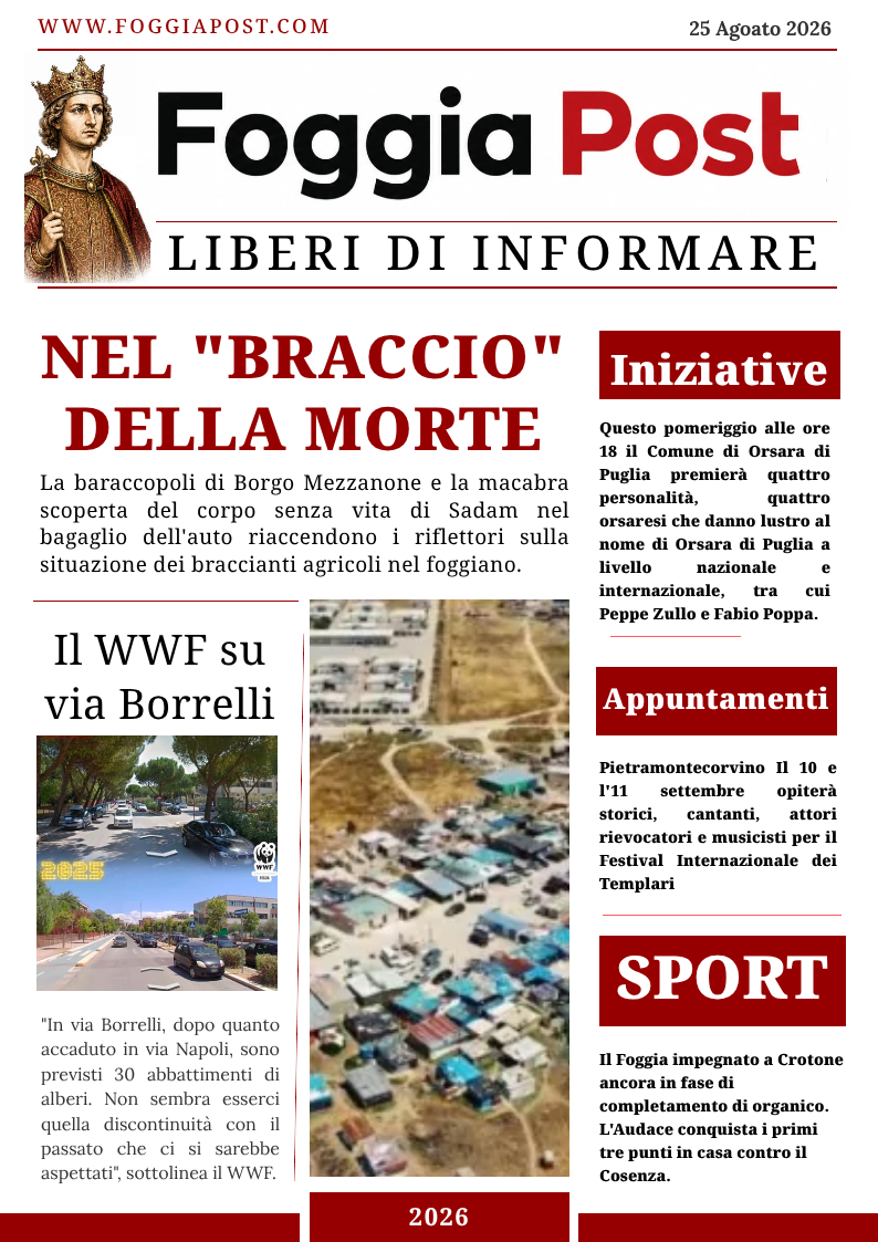 Foggia Post 25 agosto 2026. Il “Braccio della morte” per i migranti
