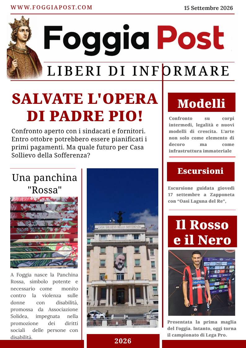 Foggia Post 15 settembre 2026. Quale futuro per Casa Sollievo della Sofferenza?
