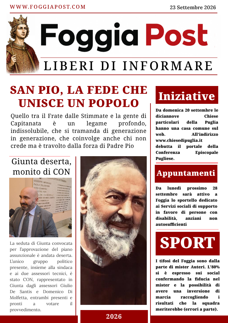 Foggia Post 23 settembre 2026. Il richiamo di San Pio