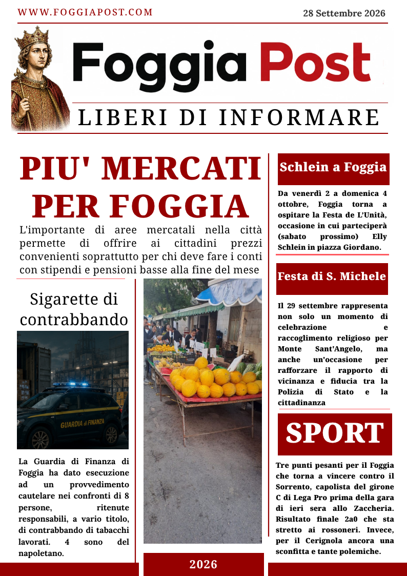 Foggia Post 28 settembre 2026. Più mercati per Foggia. L’esempio del “Rosati”