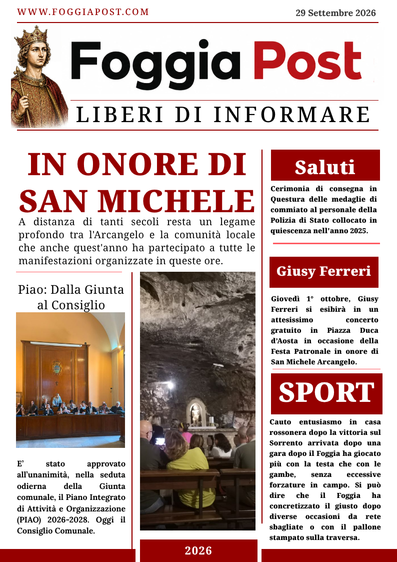 Foggia Post 29 settembre 2026. San Michele e le tradizioni garganiche