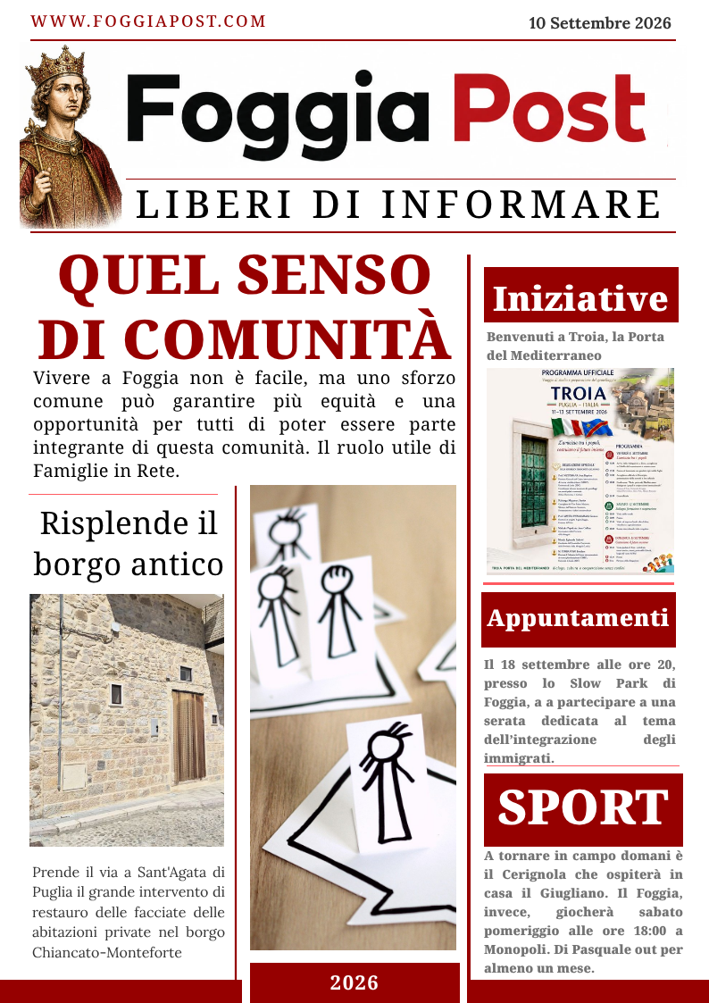 Foggia Post 10 Settembre 2026. La comunità fa rete per superare le difficoltà