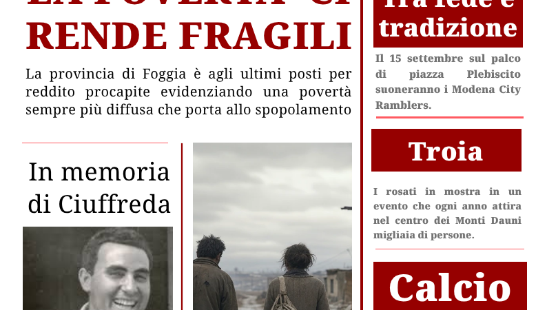 Foggia Post 14 settembre 2026. Capitanata sempre più povera, cresce invece il PIL della criminalità