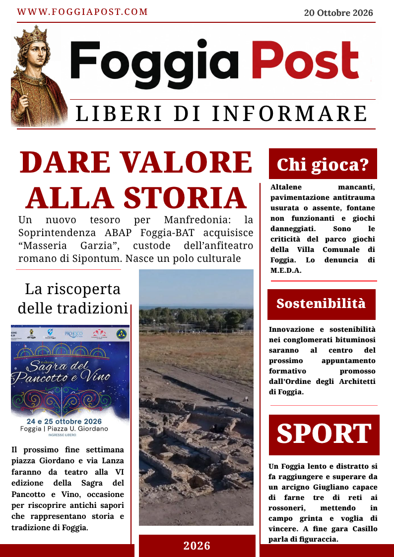 Foggia Post 20 ottobre 2026. Un nuovo polo archeo-culturale a Siponto