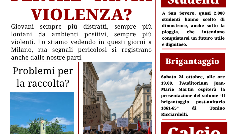 Foggia Post 22 ottobre 2026. Ma perchè tanta violenza tra i giovani?