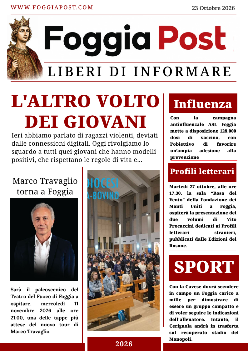 Foggia Post 23 ottobre 2026. L’altro volto (positivo) dei giovani