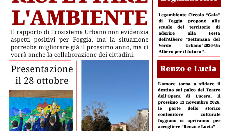 Foggia Post 27 ottobre 2026. Su ambiente e verde pubblico siamo un disastro, ma…