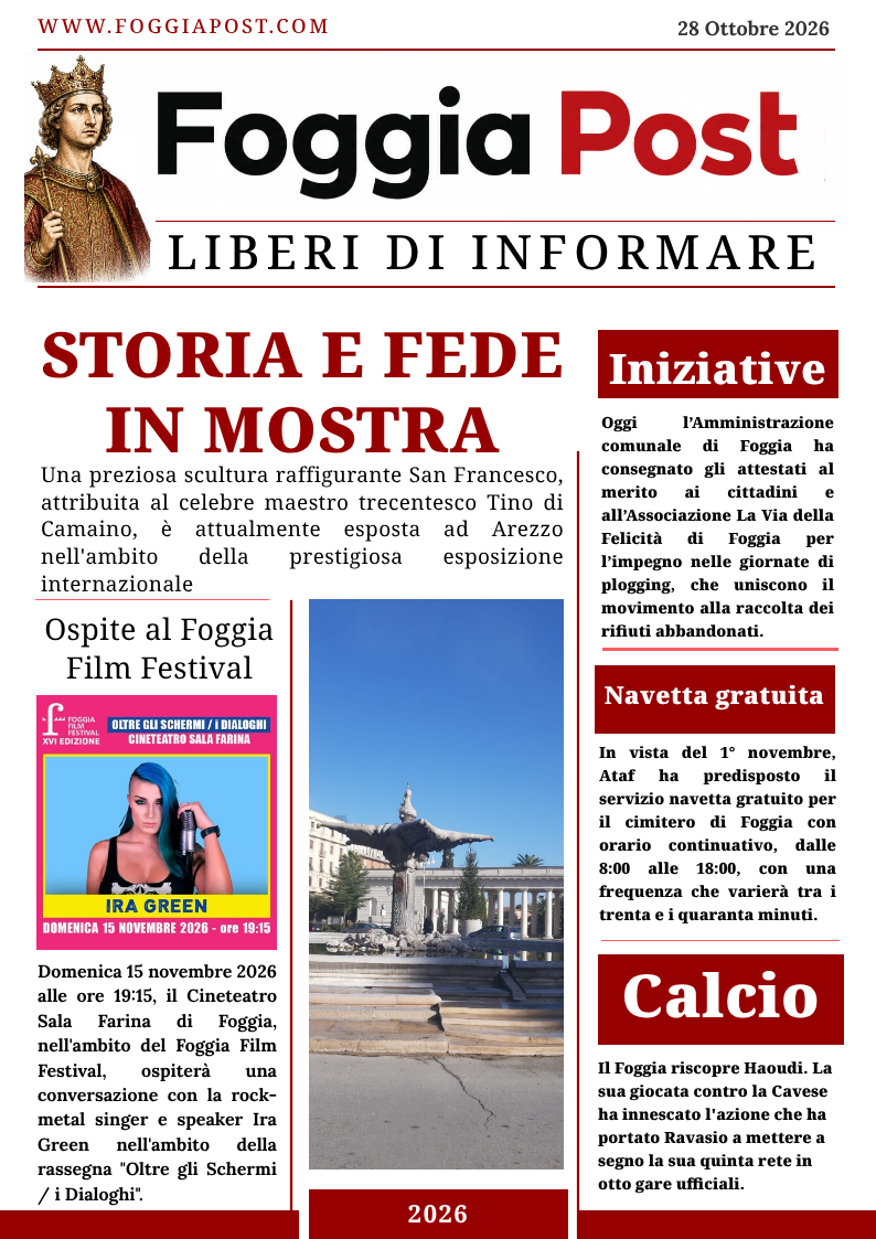 Foggia Post 28 ottobre 2026. Il “nostro” S. Francesco in mostra ad Arezzo