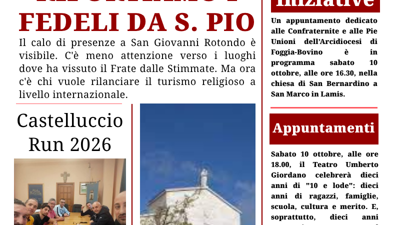 Foggia Post 6 ottobre 2026. Come far tornare i fedeli da San Pio? Ecco come far riprendere il turismo religioso