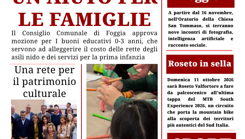 Foggia Post 1 Ottobre 2026. Un aiuto per le famiglie