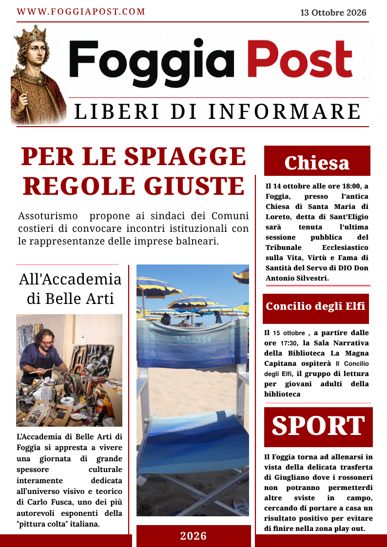 Foggia Post 13 ottobre 2026. Regole giuste per le concessioni demaniali