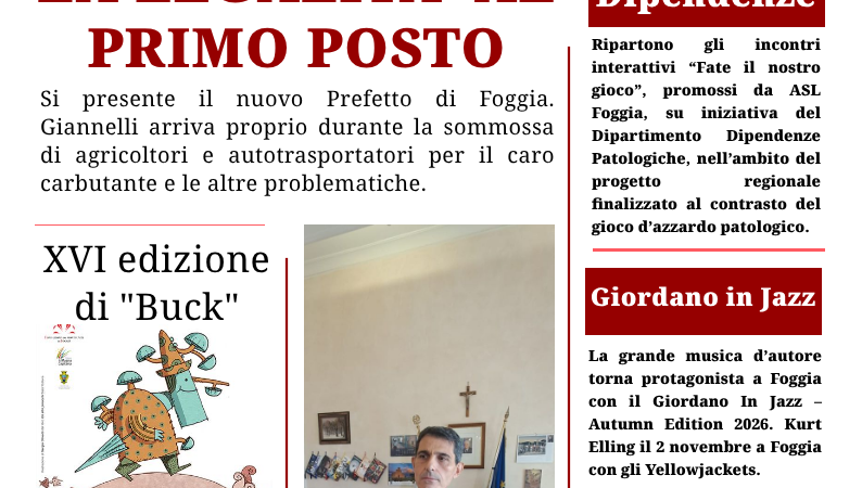 Foggia Post 16 ottobre 2026. Battesimo di “fuoco” per il nuovo Prefetto di Foggia